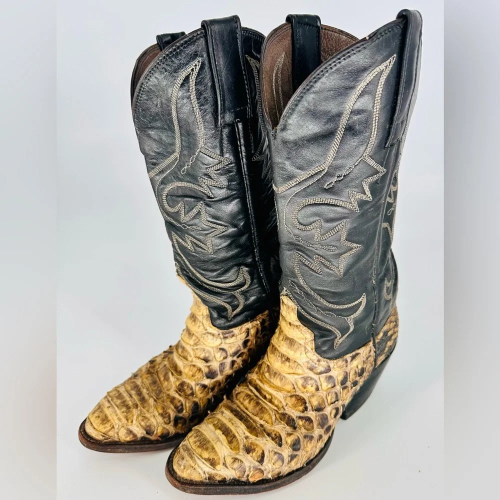 Snakeskin Cowboy Leather Boots Women's 7-7.5US Vintage - Picture 1 of 10